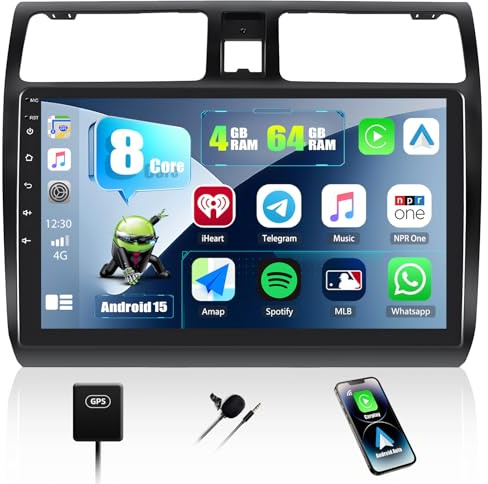 8 Core 4G+64G CAMECHO Android 15 Autoradio mit Navi Wireless Carplay für Suzuki Swift 2003-2010, Doppel Din Auto Radio mit 10 Zoll Touch Display Bluetooth 5.0 FM/RDS Mirror Link DSP