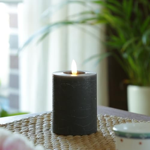 MARELIDA LED Kerze in Rustik Optik Echtwachskerze Stumpenkerze mit leicht flackernder Flamme und Timer Wachskerze für Innen in grau (D: 7cm - H: 11cm)