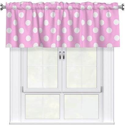 Vorhangvolants mit rosa Punkten, halbtransparent, für Küchenfenster, Stangentasche, kurze Fensterbehandlung, Lichtfilterung, Dekoration, Volants für Küche, Wohnzimmer, Schlafzimmer, 137 x 45 cm