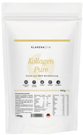 Kollagen Pulver Pure – 450 g – CollaSel PRO® Typ I+III aus 100% Weidehaltung – Premium-Kollagen für Haut & Gelenke – neutral im Geschmack & hervorragend löslich – ohne Zusatzstoffe – KLARENA