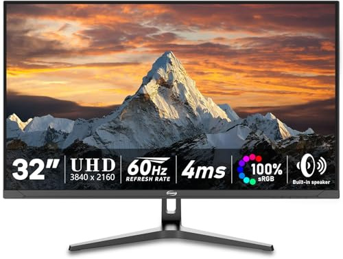 GPVHOSO 32 4K Computer Monitor, 60Hz UHD Gaming Monitor, VA Panel, HDR, DCI-P3 86%, 100% sRGB, Eye Care, Freesync, HDMI/DP & Built-in Speaker, VESA 75x75mm