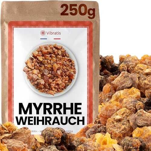 VIBRATIS Myrrhe-Harz in Körnern, 250 g – natürlich, Premium zur Reinigung und Meditation – Versöhnung, Glück, Gesundheit und Reinigung von Räumen