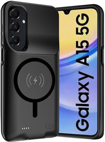 10000mAh Coque Batterie pour Samsung Galaxy A15 (6.7) Étui Batterie -Housse de Charge sans Fil Intelligente, Portable Coques d'alimentation, Batterie Externe Chargeur Rechargeable Étui