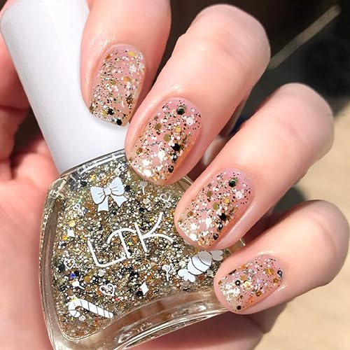 Gold Glitzer Nagellack, Glänzender Schnelltrocknender Nagellack, Weiß goldene Glitzerpartikel Nail polish mit Cremigem Finish, Langanhaltender Chip Resistant & Nagelfarbe für DIY Nail Art (WeißGold)