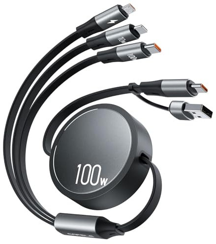 100w Retractable Multi Charging Cable 5 in 1 5a Fast Charger Cable 100w USB C/A to to Light-ning/Type C/Micro USB for iPhone Charger Cord with 480mbps Data Transfer for iPhone 15/16/ Samsung Macbook