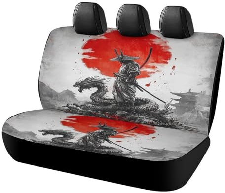 MSYKANIX Ensemble de housses de siège de voiture fantastiques à l'aquarelle magique pour banquette arrière avec polyester, abstrait, vintage, conte de fées, forêt, cabane dans les arbres, bibliothèque