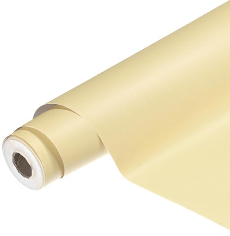 sourcing map PVC Peel and Stick Wallpaper 15.8 x 196.9 Waterproof Self-Adhesive Decorative Contact Paper Removable Cloth Vinyl Wrap Paper for Kitchen Bedroom Cabinet Furniture, Khaki Yellow