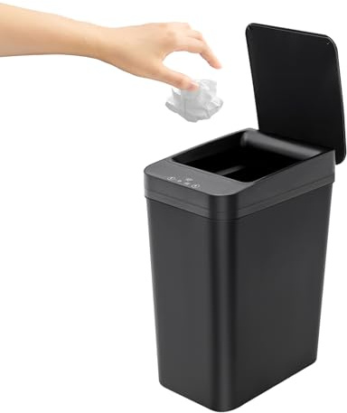 Bdneygtyr Automatischer Sensor Mülleimer 9L, Infrarot Abfalleimer mit Berührungsloser Öffnung, Geruchsdichter Mülleimer mit Deckel für Küche & Bad, Schwarz