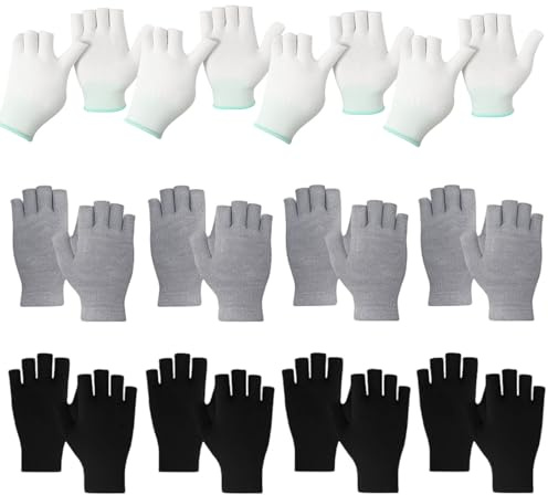 PDirat 12 Paar Baumwollhandschuhe Neurodermitis, Fingerlose Handschuhe aus Baumwolle, Schwarz, Weiß und Grau, UV-Handschuhe für Touchscreen, Dünne Baumwollhandschuhe für Outdoor Aktivitäten