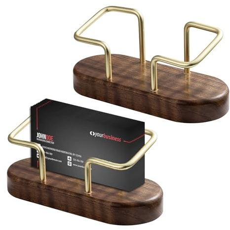 eupdd Visitenkartenständer: 2 Stück Visitenkartenhalter , Aus Walnussholz 12x5x5.2 cm für Empfang, Büro, Messe, Ausstellung und Laden, Elegantes Namenskarten Display mit Gravur