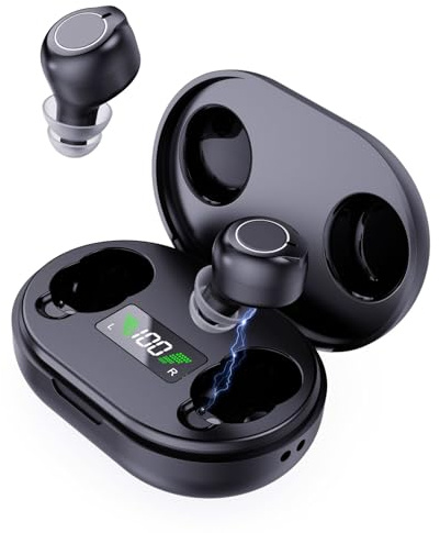 Mini amplificatore acustico, ricaricabile con custodia di ricarica, 35 ore di utilizzo + 350 ore di potenza di backup, leggero 3,2 g, suono chiaro e naturale, comodo in-ear per anziani (nero)