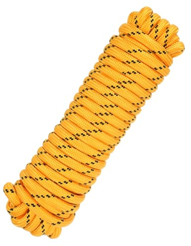 QUARKZMAN 12mm x 15m Corde en Polypropylène Corde Tressée Solide Noir/Jaune | Multifonction, Pour Camping Mât De Drapeau Corde À Linge Extérieur