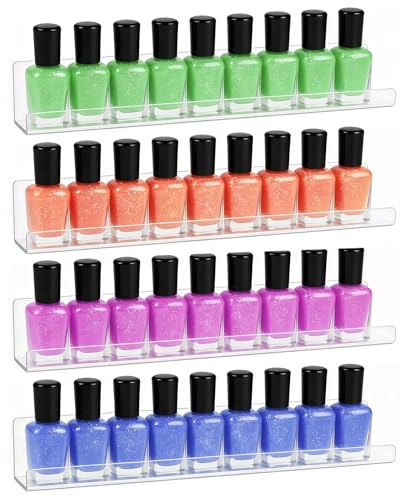 Aovanta Nail Polish Holder Organizer, 4pcs Acrylic Nail Varnish Storage Rack, Wall Mounted Nail Polish Display Rack for Cosmetic Bottles, Perfume, Lipstick (4.5cm Wide)