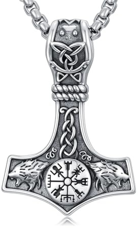Seiyang Viking Necklace for Men Women 925 Sterling Silver Norse Viking Thor Hammer Necklace Viking Talisman Jewellery Gift for Men