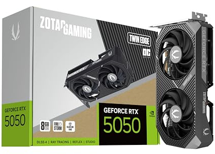 ZOTAC Gaming GeForce RTX 5050 Twin Edge OC DLSS 4 8GB GDDR6 128-bit 20 Gbps PCIE 5.0 Scheda grafica da gioco, SFF-Ready Compact Card, ZT-B50500H-10A