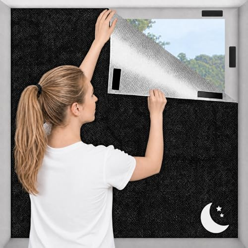 Tela Oscurecedora, Estores Opacos para Ventana, 100 × 145cm Estores Enrollables sin Taladrar, Estor Opaco sin Agujeros Portátiles Cortinas Opacas Estores Enrollablesaislante para Ventanas Interiores