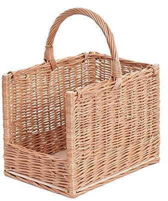 e-wicker24 Alles aus Weide Panier en osier pour bois de cheminée, panier à bûches, à bois avec poignée et fond en contreplaqué (50 x 35 H: 33/55)