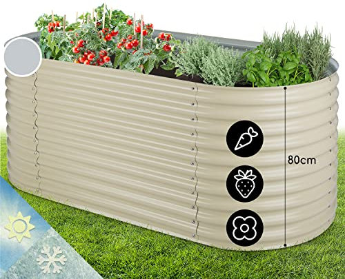 blumfeldt Jardineras Exterior Grandes Jardín, Huerto Urbano Terraza, Planta Vegetales, Hierbas y Flores, Capacidad 1257 l. Maceteros Exterior Elevados Metálicos Resistente al Agua y Óxido,2 m, Beig