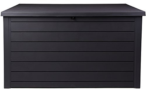 Keter Ontario XXL Cushion Box, Storage Box, Anthracite, 870 Litres, Wood Look with Gas Pressure Springs, Approx. 146 x 82 x 86 (H) cm