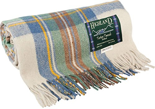 I LUV LTD Stewart Muted Blue Tartan Light Blue Cream Tweed Sofa Throw Blanket 75% Wool Plaid Large Throws for Sofas Wool Rug Outdoor Blanket Picnic Blankets