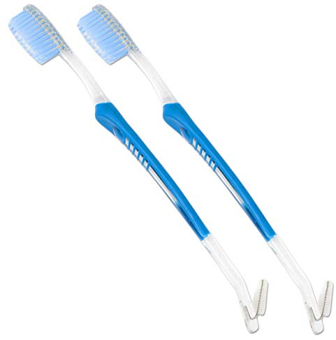 Orthodontic Toothbrush (Set of 2) V-Trim Double-Ended Brush with Interproximal Head for Cleaning Ortho Braces (Blue)