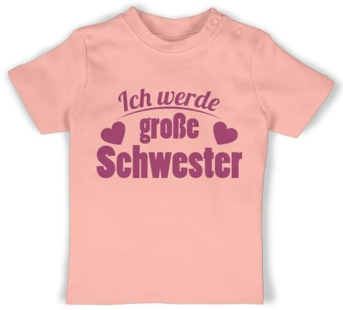 Baby T-Shirt Mädchen Jungen - Ich werde große Schwester - 12/18 Monate - Babyrosa - Schwangerschaft verkünden Tshirt Geschwister t-Shirts Schwestern Sister Shirt Geschenk für geschwisterkinder