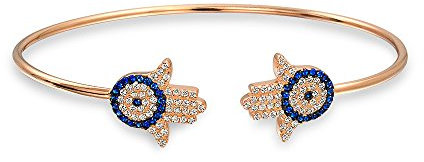 Bling Jewelry CZ Pave Hamsa Hand Of God Evil Eye Bangle Cuff Bracelet For Women Cubic Zirconia CZ Rose Gold Plated .925 Sterling Silver