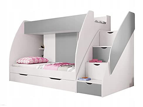 Kids bunk bed MARTIN Perfect design Storage under steps (Grey) QUICK DELIVERY