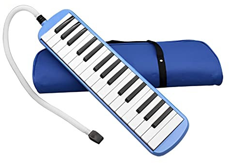 Melodica Pianica mit 32 Tasten, tragbar, mit Tragetasche, kurze und lange Mundstücke für Anfänger, Kinder, Geschenk, Blau