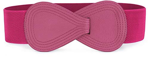 sourcing map Plus Size Interlock Buckle 8-shaped Faux Leather Elastic Belt Cinch Waistband for Lady Pink Fit Waist Girth:25/63.5cm-37/94cm