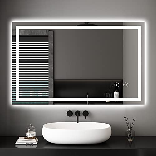 Dripex Bathroom Mirror with LED Lights, 1000 * 600 MM Illuminated Backlit Wall Mounted Bathroom Mirrors Vanity Mirror Dimmable Switch 3 Colors and Demister Pad, Horizontal/Vertical