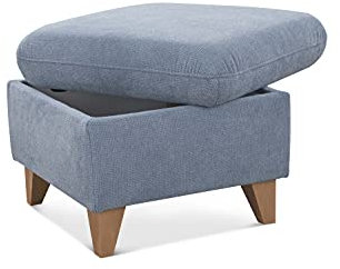 CAVADORE Hocker Lotta / Skandinavischer Stauraumhocker als Beistellhocker oder Fußhocker / 58 x 47 x 58 / Webstoff, Hellblau