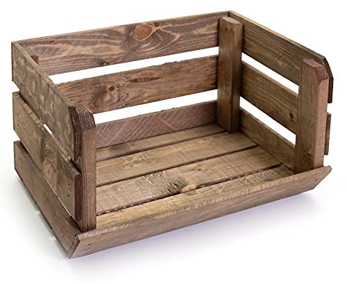 Holzfee Obsthorde Gemüsehorde Holz Stapelkiste Obst Gemüse Kiste stapelbar (Dunkel, ohne Rollen)