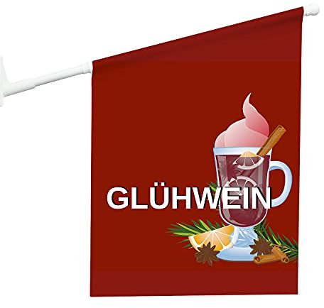 Vispronet Eisfahne Glühwein 46x52 cm - inkl. Wandhalterung - beidseitig bedruckt - robuste Vinylplane