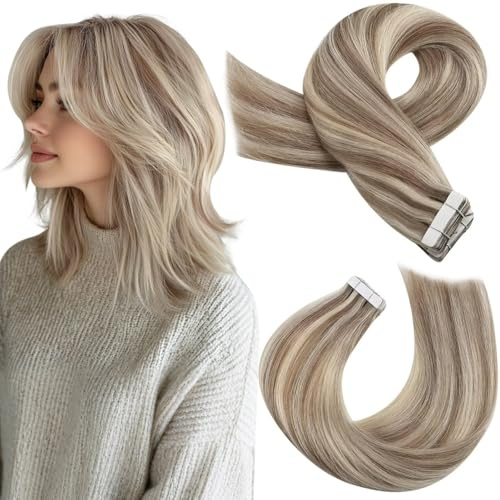 Moresoo Extensions Tape in Echthaar Blond 30 cm Unsichtbar Glatt 20pcs 30g | Remy Echthaar, Unsichtbarer Übergang, Seidig Glatt, Für Dünnes Haar, Natürliche Haarverlängerung Komfort