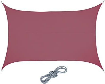Relaxdays Sonnensegel, 4 x 6 m, wasserabweisend, konkav, PES-Gewebe, Spannseile, Terrasse, Balkon, rechteckig, weinrot
