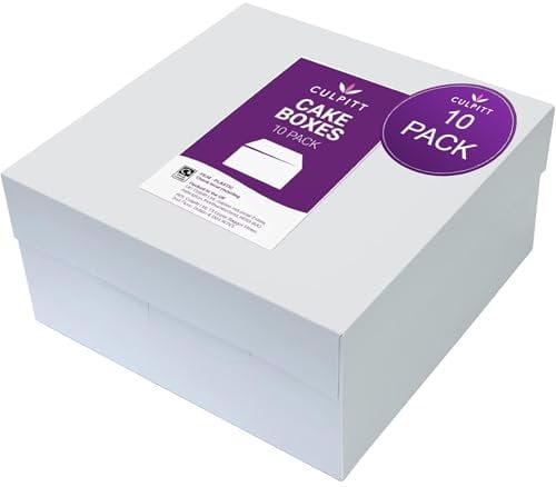 Culpitt 12 White Cake Box With Glued Lid, 10 Pack, 304 X 152mm, Rigid Transport And Protection For Birthday, Wedding, And Celebration Bakes, Cake Boxes