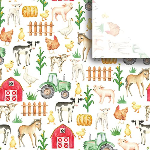 JILLSON & ROBERTS Bedrucktes Geschenkpapier für Geburtstage, Weintüten, Hochzeiten, auf dem Bauernhof, 50,8 x 76,2 cm, 24 gefaltete Bögen
