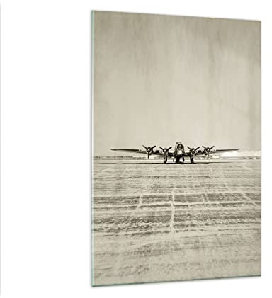 Wandbilder Dekoration Wohnzimmer Flugzeug alt Bomber Bilder auf Glas 80x120cm Glasbild Schlafzimmer Küche Deko Wand Kunstdruck Art Groß XXL Wanddeko Bild im Glas Modern Wall Decor GPA80x120-4184