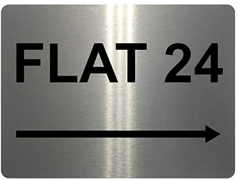 842 Custom Personalised FLAT Number Right Arrow Metal Aluminium Plaque Sign Door Gate House (23x15cm., Brushed Silver)