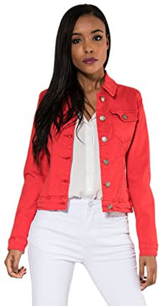 Nina Carter J212 Veste en jean slim pour femme - Veste stretch, colorée, avec col Kent, poches - Pour le printemps, l'été, la mi-saison, M