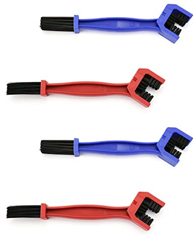 QWORK® 4 Pcs Motorcycle & Bicycle Chain Brush Gear Chain Cleaner Kit Maintenance Tool (Red, Blue)
