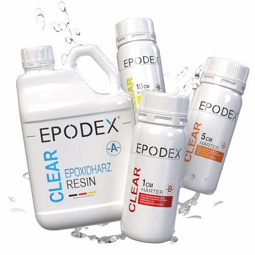EPODEX Epoxidharz Set der ECO Serie für Gießhöhen bis 10cm - 45kg | Harz Gießen Set, Beschichtungen, Kunst, Vergüsse, River-Tische, Lampen, Schmuck, klares Epoxy Resin Set