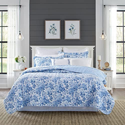 Laura Ashley - Bettwäsche-Set für Doppelbett, Baumwolle, wendbar, für alle Jahreszeiten, Landhaus-Heimdekoration (Brighton Blue, Twin)