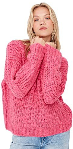Trendyol Maglione Oversize a Girocollo Maglia di Tuta, Fucsia, S Donna