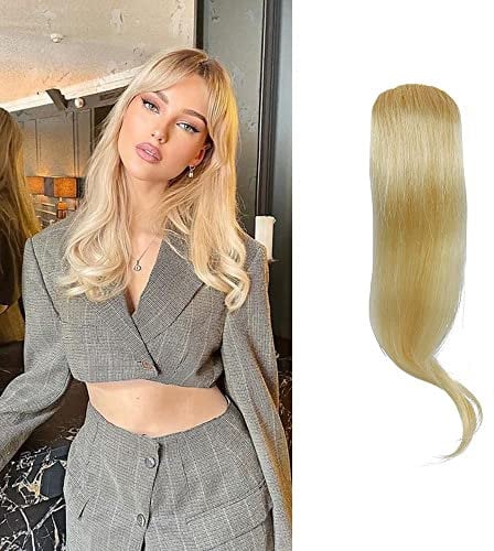 2 STÜCKE Wave Side Bang 100% Echthaar Clip in Pony Curly Fringe Hair Extensions (Blond)