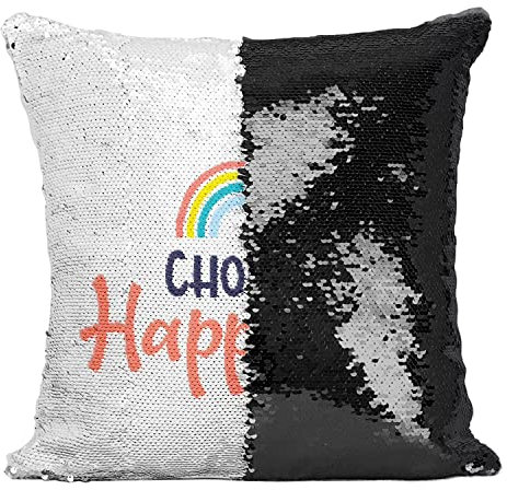 Fabulous Kissen mit Paillettenbezug Schwarz Choose Happiness Typografie Lettering Quotes Good Vibes Happiness