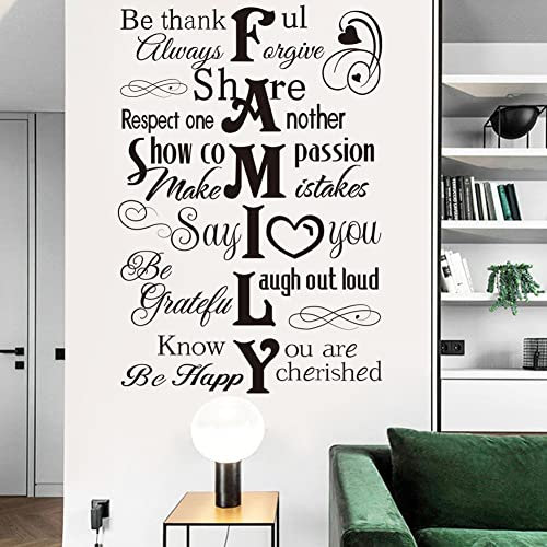 Runtoo Wandtattoo Familie Zitate Wandsticker Sprüche Schwarz Wandaufkleber Wohnzimmer Schlafzimmer