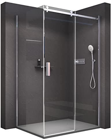 BERNSTEIN Duschkabine mit Schiebetür 140x90 cm Duschabtrennung NT806 FLEX 8mm ESG-Glas Klarglas Nano beschichtete Duschwand Echtglas-Dusche, Profilfarbe Chrom