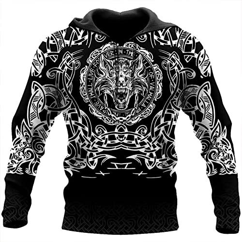 Nordische Mythologie Sweatshirt Hoodie Wikinger Wolf Odin Thor Hammer Tattoo kapuzenpullover hoody herren mit kapuze 3D Druckpullover Casual Jacke gym pullover herren damen ( Color : Fenrir , Size : S
